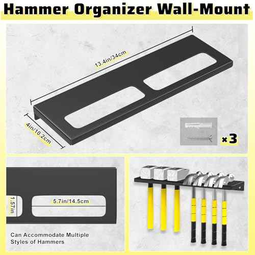 Wall Mount Screwdriver Organizer, Pliers Holder, Hammer Rack, Metal Storage Board, Power Tool Organizer for Workshop Shed Garage Workbench Home, 4 Pcs