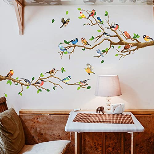 Birds Wall Decal Peel and Stick Decoration - DIY Nature Stickers, Over The Garden Wall, Colorful Humming Birds On Tree Branches