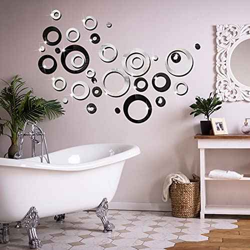 Outus 72 Pieces Wall Stickers Decor Acrylic Circle Mirror Removable Black and Sliver Wall Decor Round Dots DIY Red Living Room Decals Modern Art Murals for Home Bathroom Bedroom Decoration