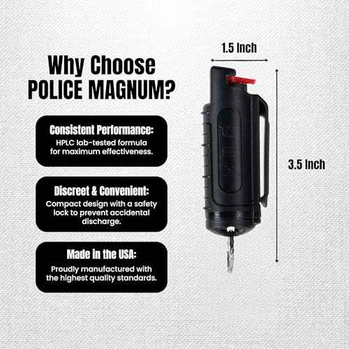 Police Magnum Bulk Pepper Spray Keychain Self Defense- Tactical Maximum Strength- Belt Clip Safety Key Chains for Women & Men- Made in The USA