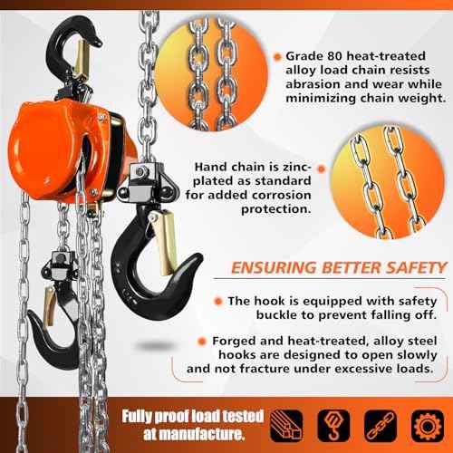 Chain Hoist 1/4 Ton (550Lbs), Portable Mini Hand Chain Hoist Compact 10FT, Manual Chain Block Hoist 10.2" Headroom, Lightweight Industrial Steel for Garages Warehouse Automotive Machinery