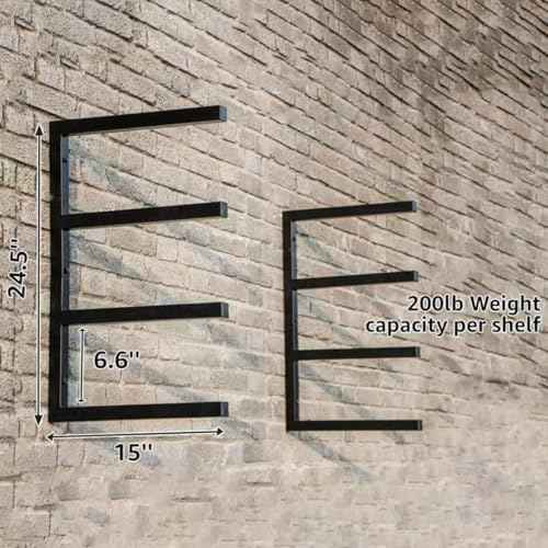 Lumber Rack Wall Mount,Metal Storage Brackets for 2x4 Wood,Plywood,PVC Pipes & Long Tools,Garage Shelving System for Basement,Attic,Shed Organization (4 Level)
