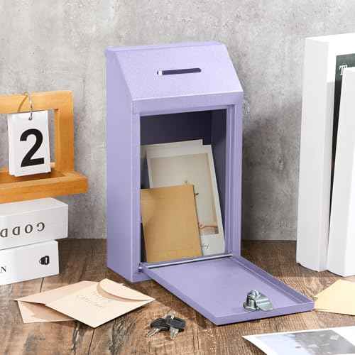 Metal Donation Cash Box Collection Safe Suggestion Box with Lock Wall Mounted Mailbox Delivery Ballot Container for Home Office Outdoor Door