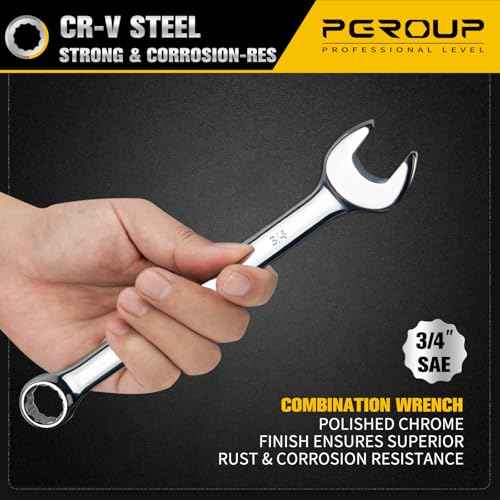 3/4" SAE Combination Wrench, CR-V Steel with Mirror Polish, 12-Point Design, 15-Degree Offset, Perfect for Auto Repair, Household, Car & Truck Emergency