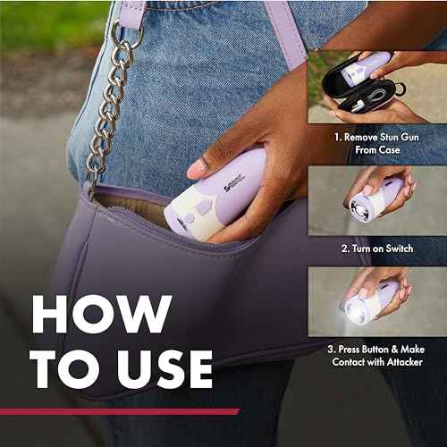 SABRE 3-in-1 Stun Gun with Personal Alarm & LED Flashlight, 1.69 ?C Charge, Loud 130dB Alarm, 130 Lumen LED Light (3 Modes), Rechargeable Battery, Compact-Ergonomic Design, Travel Case & Charging Cord