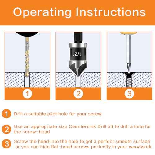 5 Pcs Countersink Drill Bit Set, Industrial Grade M2 High-Speed Steel, 82 Degree, 5 Flute with 1/4¡± Quick Change Hex Shank, 1/4" to 3/4" Size for Metal, Wood & Plastic - Includes Durable Case