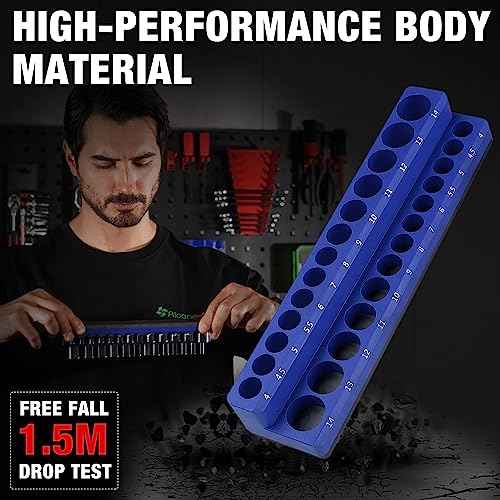 ALOANES 54-Slot Magnetic Socket Organizer - 2PC Holder Kit, Premium Tray Holders for Standard & Deep Metric Sockets, Heavy Duty 3/8-inch Drive Tool Organizer (Red & Blue)