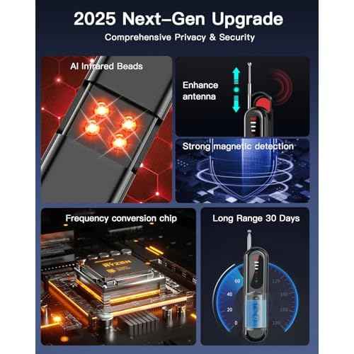 2025 6-in-1 Hidden Camera Detectors, Advanced Camera Detector, GPS Tracker Detector, 6 Mode Hidden Bug and Camera Detector for Travel, Car, Bathroom,Office, Hotel