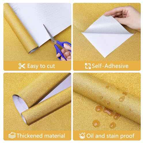 wishFIRE Gold Glitter Peel and Stick Wallpaper 17.3" x 120" Sparkly Contact Paper Gift Wrapping Paper Removable Self-Adhesive Bling Wallpaper DIY Decorative for Bedroom Living Room