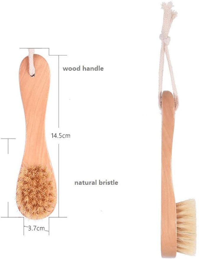 Natural Bristles Wooden Face Cleaning Brush Wood Handle Facial Cleanser Nose Scubber Exfoliating Facial Skin Care Pack of 2