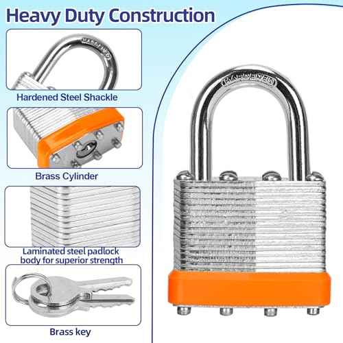 Padlocks with Same Key, LQYN 12 Pcs Laminated Keyed Padlock (1-9/16", 40mm), Keyed Alike Locks, Normal Shackle, for Storage Locker, Hasp Latch, Toolbox, Sheds