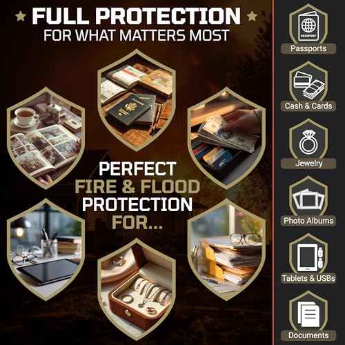FIRESHIELD PRO 5200¡ÆF Fireproof Document Box with Lock ? Fire Safe Organizer with Laptop, Tablet & Cards Pockets ? Water Resistant, Multi-Pocket Storage for Travel, Home or Office ? 15" x 11" x 4.1"
