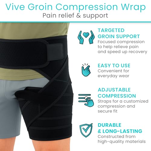Vive Hip Brace for Sciatica Pain Relief - Groin Support Wrap for Sciatic Nerve Pain, Hip Flexor Strain, Thigh & Harmstring Pull, Arthritis - Adjustable & Comfortable Stabilizer for Muscle Recovery (Left)