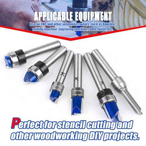 6Pcs Pattern Flush Trim Router Bits 1/4 Inch Shank, Carbide Tipped Template Top Bearing Flush Trim Cut Router bit Set, Pattern and Mortising Trim Router Bit for Wood Trimming