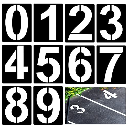 AIEX 8inch Large Number Stencils, Reusable Curb Address Numbers 10pcs Plastic Parking Stencils for Painting from 0 to 9