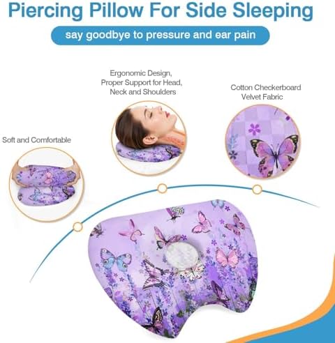 Ear Piercing Pillow for Side Sleepers with Washable Cover Pillows with Holes for Ear Pain,Donut Pillow for Adults CNH Ear Pain Relief Pressure Sores Ear Pillow with Hole in Center