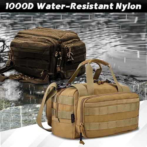 MOZETO 12 inch Tool Bag, Water-Resistant Small Tactical Tool Bag, Durable Handle Tool Bags for Men with Shoulder Strap (Brown)