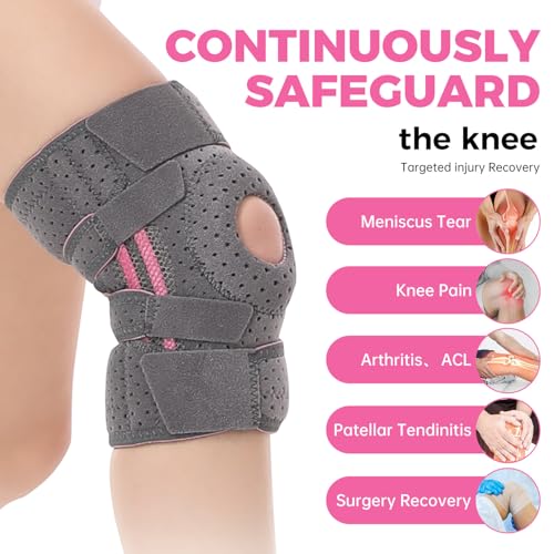 Knee Brace for Women - Adjustable Support for Arthritis, ACL Meniscus Tear & Knee Pain Relief or Injury Recovery - Plus Dual Side Stabilizers (Woman Grey, Size(14.2in-19in))