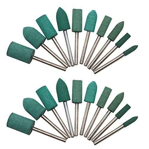 Rubber Polishing Bits Polishing Drill Bit Green Buffer Abrasive Bits Metal Polish Tips Rotary Tool Accessories 3 mm Mandrel Bullet Cylinder Shape 20 Pieces (Green)