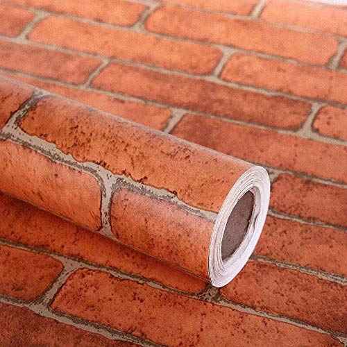 Lependor 17.71" X 118" Decorative Wallpaper Self-Adhesive Wall Paper Red Brick Printed Stick Paper Easy to Apply Peel and Stick - 17.71" x 9.8ft