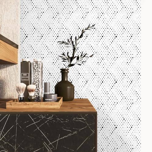 Froluya Black and White Peel and Stick Wallpaper Geometric Contact Paper 17.7inch x 393.7inch Polka Dots Self Adhesive Removable Contact Paper for Bathroom Decor Vinyl Modern Wallpaper Waterproof