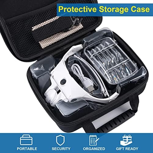 Magnifying Glasses with Light for Close Work, Storage Case | Rechargeable and Hands Free Headband Magnifier, Optivisor for Jewelers, Eyelash, Watch Repair or Cross Stitch