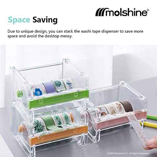molshine Transparent Visible Desktop Multi Washi Masking Tape Dispenser,Tape Cutter,Roll Tape Holder (Not Include Masking Tape) (Beige)