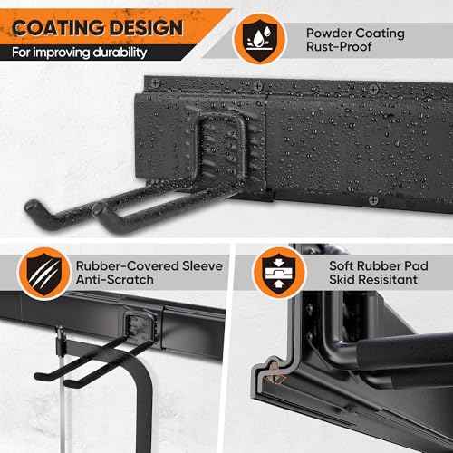 Garden Tool Organizer Wall Mount, 32 inches Tool Storage Rack with Adjustable Hooks, 600lbs Adjustable Heavy Duty Metal Hooks, Yard Shed Rack Holder System Hanging Rake Broom Mop Snowboard, Men Gift
