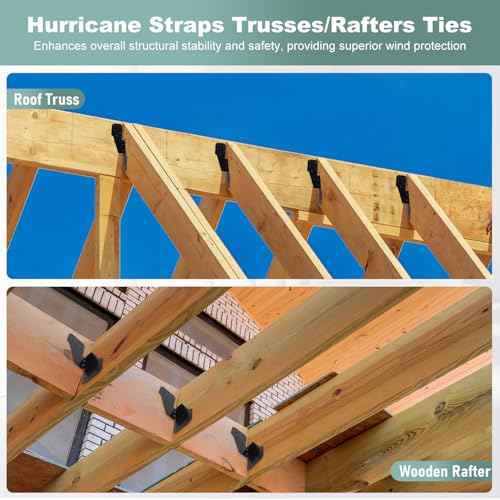 100 Pack Heavy Duty Hurricane Ties with Black Powder-Coated, Hurricane Straps Trusses/Rafters Ties Brackets Joist Hangers for Wood, Shed, Roof