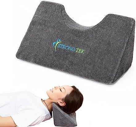 StrongTek Dual-Curve Cervical Pillow â Neck Traction Wedge for Pain Relief, Posture Correction & Stretching â Orthopedic Foam Pillow with Washable Cover