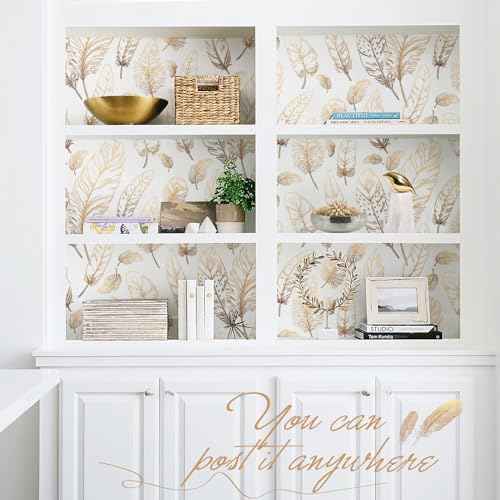 White Peel and Stick Wallpaper 17.7"x80" Feather Wallpaper Removable Modern Vinyl Wall Paper Waterproof Contact Paper for Bedroom Living Room