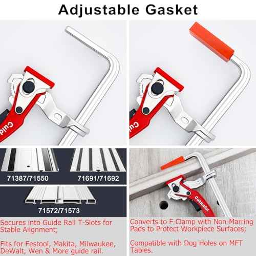 2 Pack Track Saw Clamps for Guide Rail ? Heavy Duty Quick Release Ratchet Clamp Set, Compatible with Festool, Makita, Dewalt, Table Saw Hold Down, T Track Woodworking Clamps with Non-Marring Pads