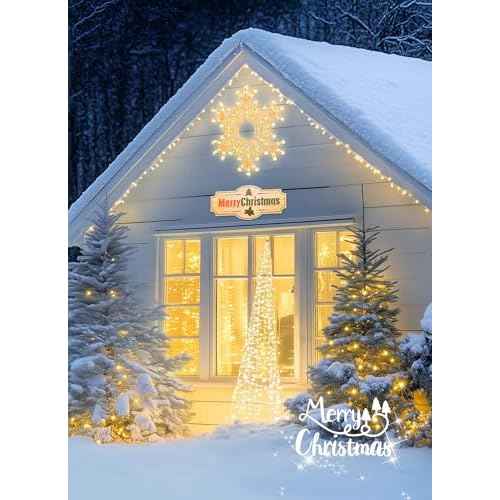 Brightown Christmas Snowflake Lights Outdoor, 72 LED 20" Folding Big Snowflake Hanging Light, Waterproof Christmas Decorations Window Lights for Indoor House Porch Eave Rooftop Pergola, Warm White