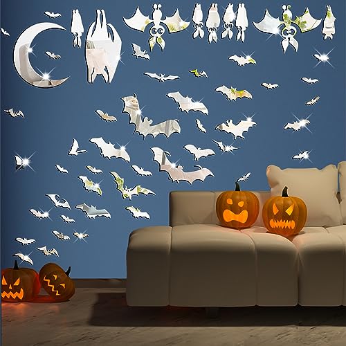 Easma Halloween Bats Wall Stickers 3D Scary Bats Decor for Door Decals Haunted House Party Decorations Silver Removable Halloween Wall Decal Peel and Stick for Kids Baby Bedroom Bathroom Playroom