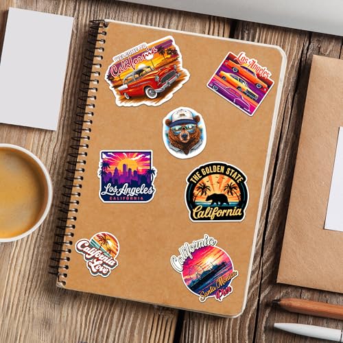California State Travel Stickers 50 Pieces Vinyl Waterproof Decal for Laptop Water Bottle Phone Car Window Bike Motorcycle Stakeboard Scrapbook CA Sticker Gifts