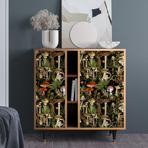 Jeweluck Floral Peel and Stick Wallpaper Mushroom Contact Paper 17.7 in x 24.2 ft Flower Removable Wallpaper Forest Peel and Stick Black Decorative Vinyl