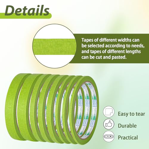 8Rolls Fine Line Tape Thin Painters Tape Total 160yards Pinstripe Masking Tapes 1/8, 1/4, 1/2 inch Width Art TapeSmart Selection Painter Adhesive Automotive for DIY Car Auto Paint (Green, Mixed Sizes)