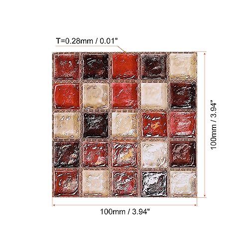 uxcell Peel and Stick Wall Sticker, 25Pcs 3.94"x3.94" Waterproof Small Size Mosaic Self-Adhesive Stickers Decorative for Kitchen Bathroom, Red+Black