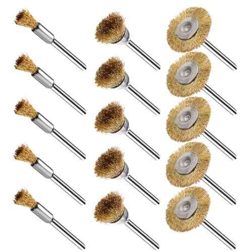 15 Pieces Copper Wire Brushes, Wire Brush Wheel, Mini Brass Brushes for Dremel Rotary Tools (1/8 Inch Mandrel)