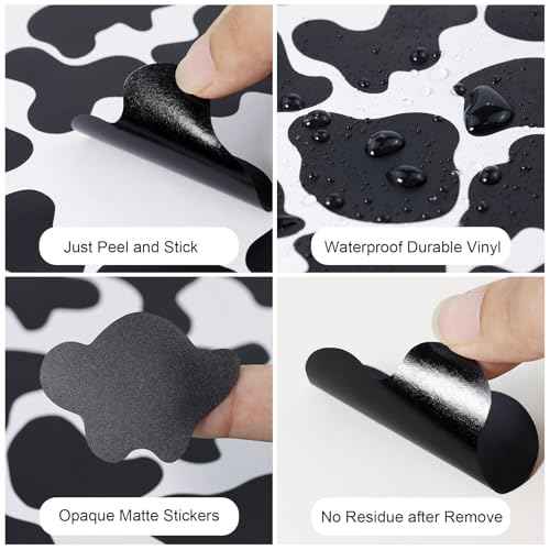 300 Pcs Black Vinyl Cow Print Wall Decals, Peel and Stick Modern Cow Spot Stickers, for Nursery, Classroom, Farmhouse Wall, Furniture, Mugs Decal