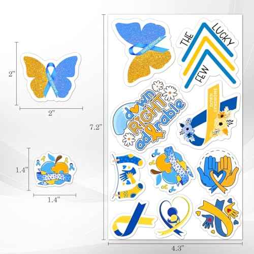 50 Pack Pcs Down Syndrome Awareness Ribbon Stickers for Water Bottles Waterproof Vinyl Laptop Luggage Inspirational Sticker Packs Adults Teens Girls Boys Aesthetic Small Decals