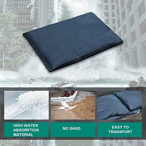 5 Pack Sandless Sand Bags Garage Water Barrier Flood Barrier Sandbags 14 x 26 Inch for Flooding Water Absorbent Mat Flood Prevention Barriers Reusable Sand Bags(Dark Green)