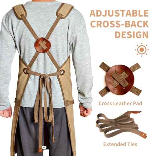 Professional Heavy-Duty Woodworking Apron for Men, Durable Carpenter Tool Apron with Pockets, Adjustable Long Ties, Reinforced Hardware, Lifetime Gift for Woodworkers