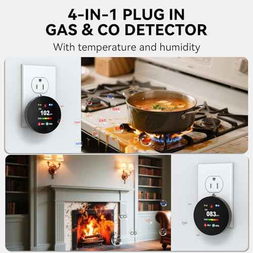 Combination Gas & Carbon Monoxide Detector Plug in, 4-in-1 Natural Gas Leak & Carbon Monoxide Alarm, Dual Sensor CO Detector & Gas Detector, with Temperature(¡ÆF) & Humidity for Home, RV