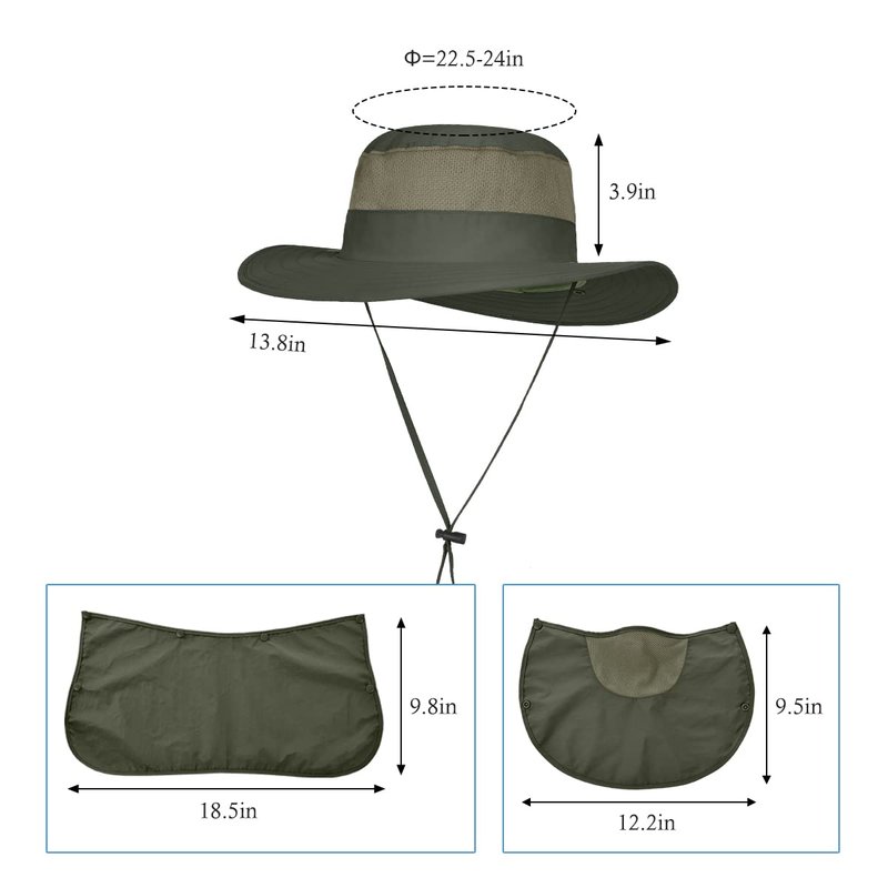 3 Pack Mens Outdoor Wide Brim Fishing Hat,UPF 50+ Sun Protection Cap with Face Neck Flap for Hiking & Garden
