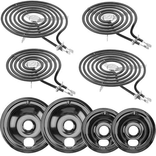 WB31M20 WB31M19 Black Porcelain Drip Pan Set & WB30M2 WB30M1 Electric Range Burner Element Unit Set by Cenipar-Compatible with GE Hotpoint Kenmore Range/Stove-Includes 2¡¿6¡± and 2¡¿8¡±