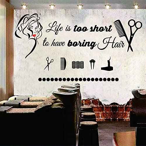 Lady Beauty Wall Sticker ? 22"x41" Removable PVC Decal with Red Lips and Hairdresser Quote ? Perfect Wall Art for Salon, Makeup Room, Hair Studio, or Dressing Room Decoration(BLACK-JWH223-Red Lip)