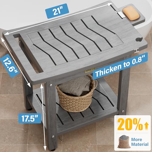 YEFU Shower Chair for Inside Shower: 21 Inch Oversized Waterproof/No Maintenance - Shower Stool with Shelf & Handle 400 LBS - Bathrooms/Outdoor - Non-Slip Easy Assemble Bench for Adult/Elderly/Grey