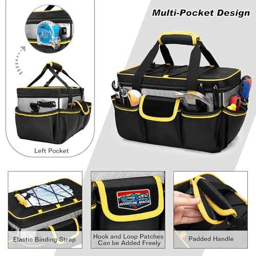 Small Tool Bag, Hand Tool Storage Organizer Bag for Men, Multi-purpose Work Tote for Repairman, Electrician, Carpenters, Handyman, Home Tool Organizer with Thick Padded Bottom, Black