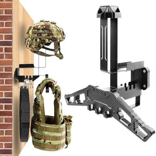 HLOGREE Motorcycle Helmet Holder Rack Wall Mount, Tactical Equipment, Metal Helmet Holder Mount with Hooks, 88lbs Load Capacity, for Motorcycles, Baseballs, Rugby, Military Equipment